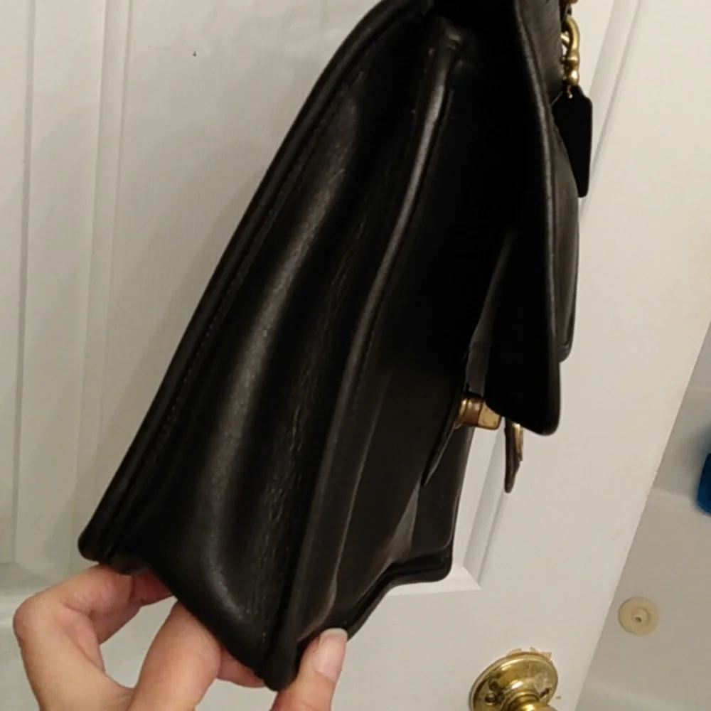 Coach Black Leather Top-Handle Crossbody with Gold Hardware